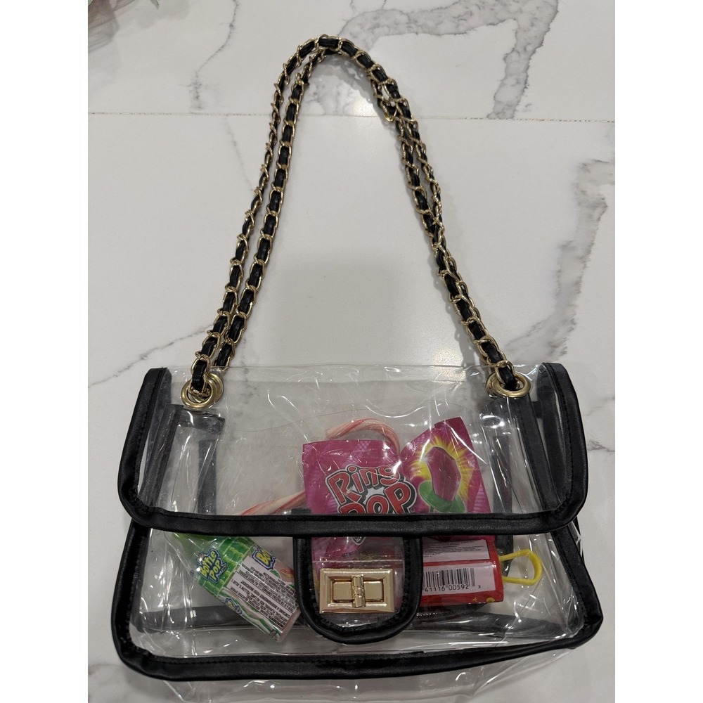 Crossbody Bag Womens Small Clear PVC Black Chain Strap Purse‎ Stadium Concert